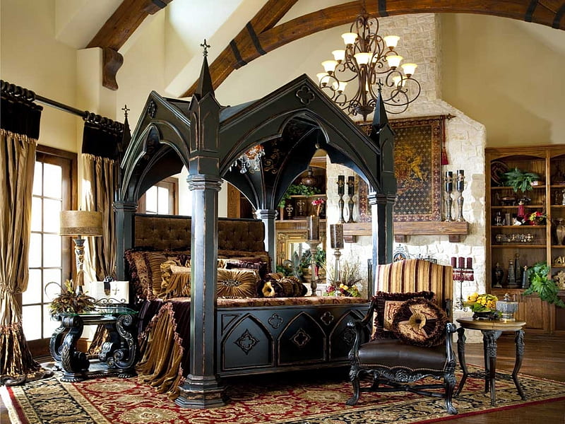 Gothic Castle Bedroom, king bed, gothic, bedroom, interior design, castle,  HD wallpaper | Peakpx