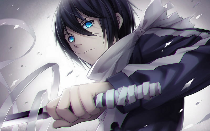 Yato, sword, manga, blue eyes, Noragami, HD wallpaper