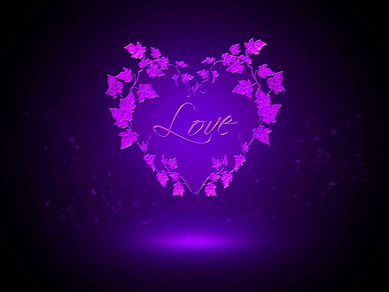 LOVE, black, purple, heart, HD wallpaper