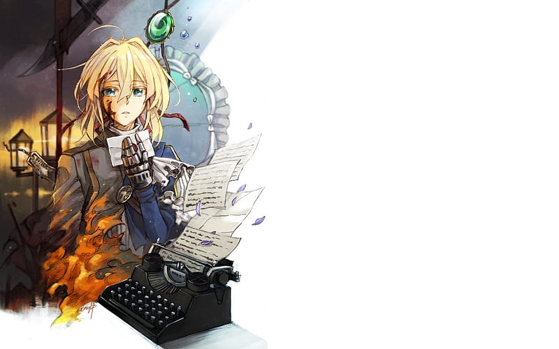 Violet Evergarden, typewriter, letters, manga, anime characters, HD wallpaper