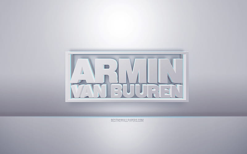 Armin van Buuren 3d white logo, gray background, Armin van Buuren logo, creative 3d art, Armin van Buuren, 3d emblem, HD wallpaper