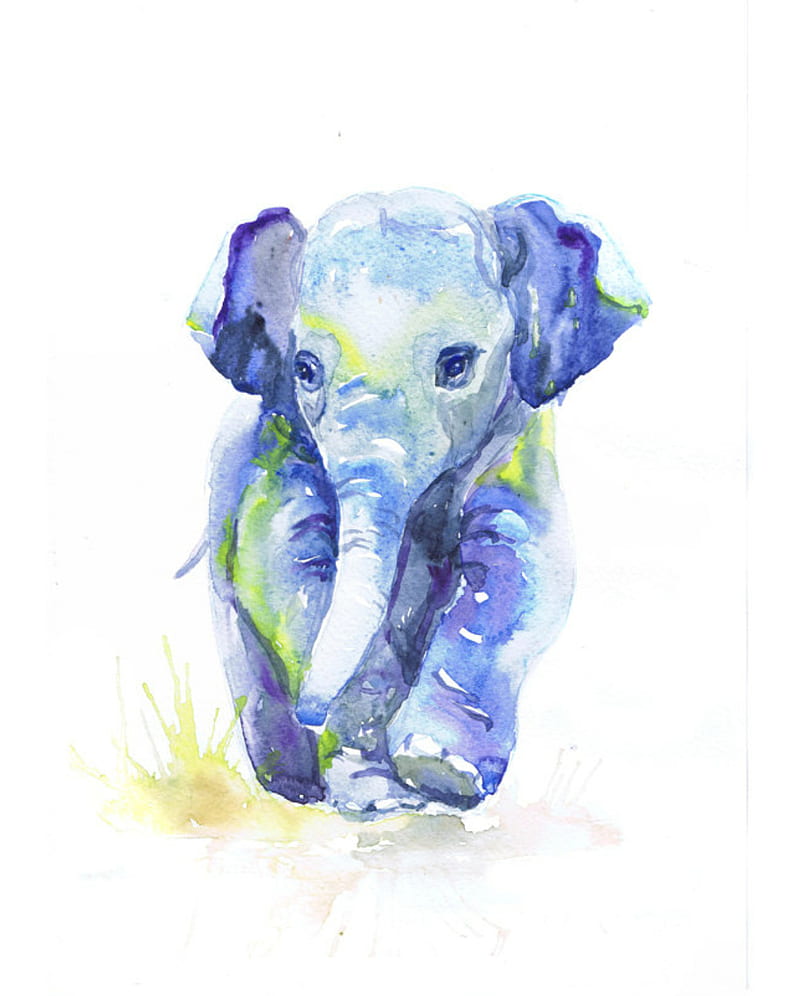 Baby Elephant, animal, cute, watercolor, HD phone wallpaper