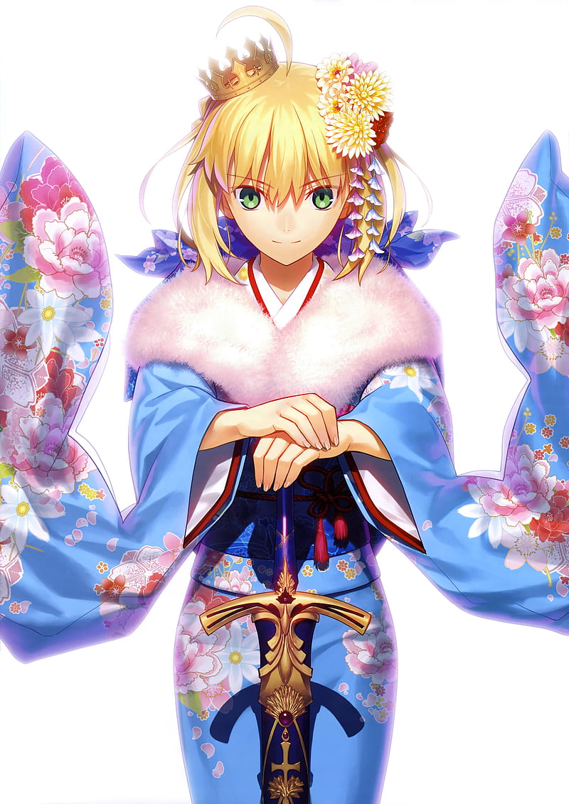 Fate Series, Fate/Stay Night, fate/stay night: heaven's feel, Fate/Stay Night: Unlimited Blade Works, Saber, Artoria Pendragon, Takeuchi Takashi, kimono, HD phone wallpaper