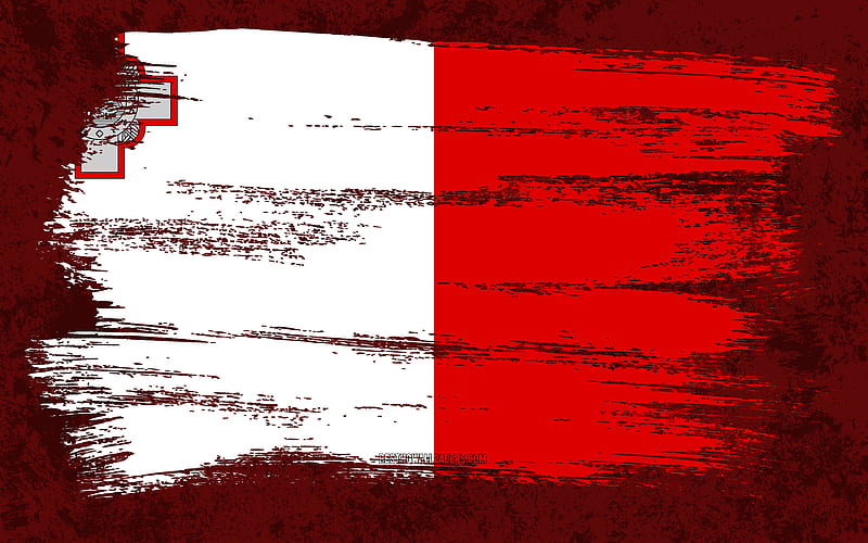 Flag of Malta, grunge flags, European countries, national symbols, brush stroke, Maltese flag, grunge art, Malta flag, Europe, Malta, HD wallpaper