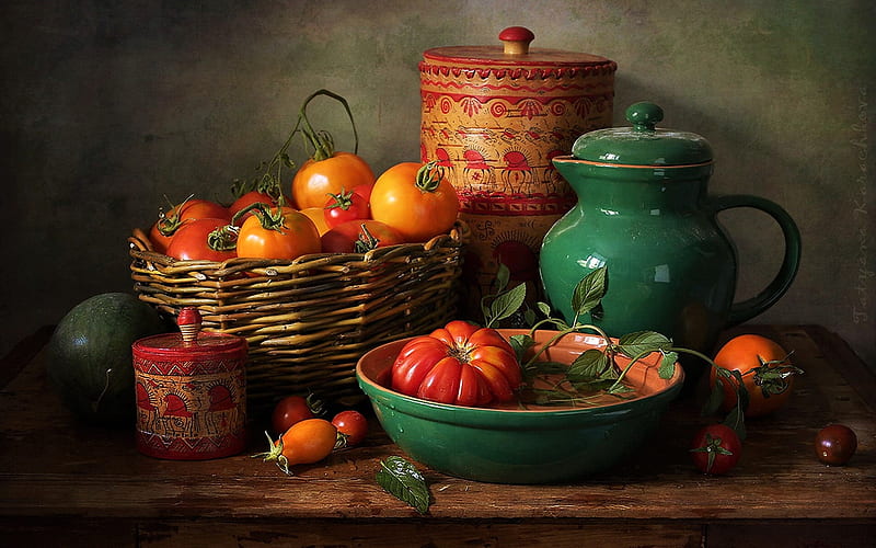 Autumn Still Life, still life, vegetables, dishes, basket, autumn, HD wallpaper