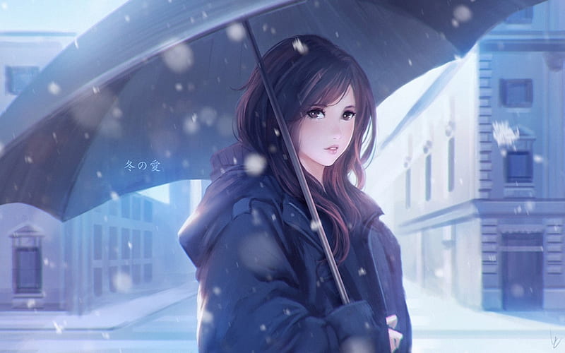 Winter love girl umbrella 2017 Anime, HD wallpaper