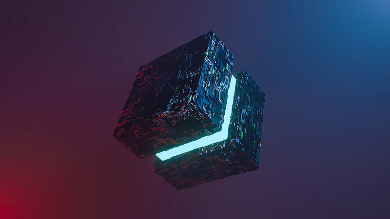 cube, parts, chips, backlight, levitation, HD wallpaper