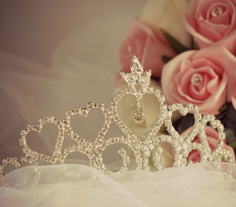 Princess Tiara, pretty, jewels, shine, bonito, soft, roses, abstract, diamonds, sweet, cute, 3D, crown, beauty, tiara, pink, HD wallpaper