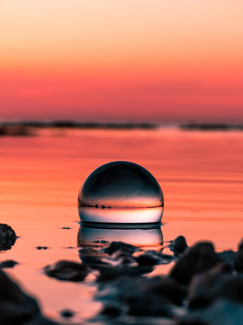 ball, macro, sunset, horizon, HD phone wallpaper