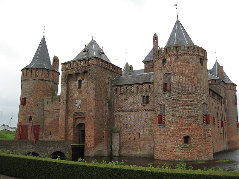 Dutch castle Muiderslot, dutch, holland, netherlands, water, medieval, bridge, tower, middle ages, muiderslot, castle, HD wallpaper
