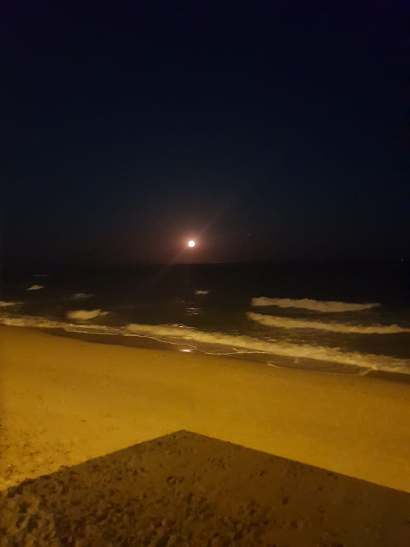 Night beach, moon, waves, HD phone wallpaper | Peakpx