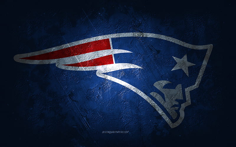 New England Patriots, American football team, синий stone background, New England Patriots logo, grunge art, NFL, American football, USA, New England Patriots emblem, HD wallpaper