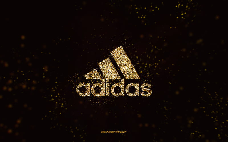Logotipo de adidas brillo, negro, logotipo de adidas, arte de brillo amarillo, Fondo de HD |