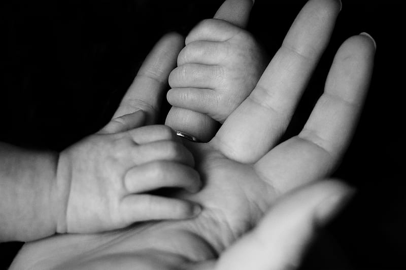 baby holding person's fingers, HD wallpaper