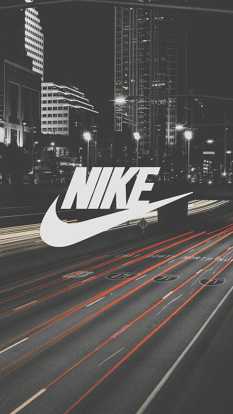 Nike, black, brand, city, logo, night, road, train, trains, HD phone wallpaper