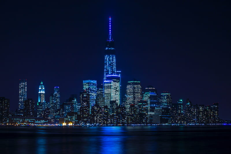 Blue Light Buildings Architecture , buildings, lights, graphy, blue, night, world, reflection, HD wallpaper