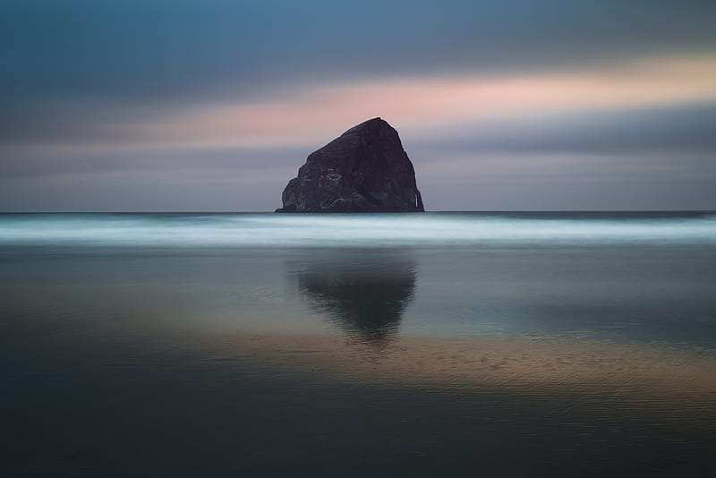 rock, sea, horizon, sky, water, HD wallpaper