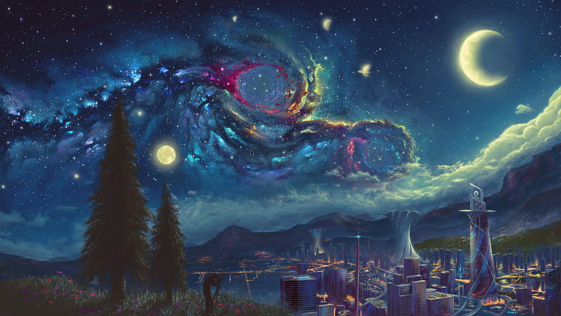 Sci Fi, Landscape, Moon , Sky , City, HD wallpaper