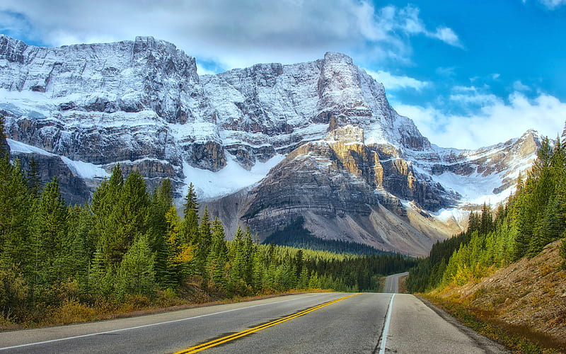 Banff National Park, R mountains, road, Alberta, Canada, HD wallpaper