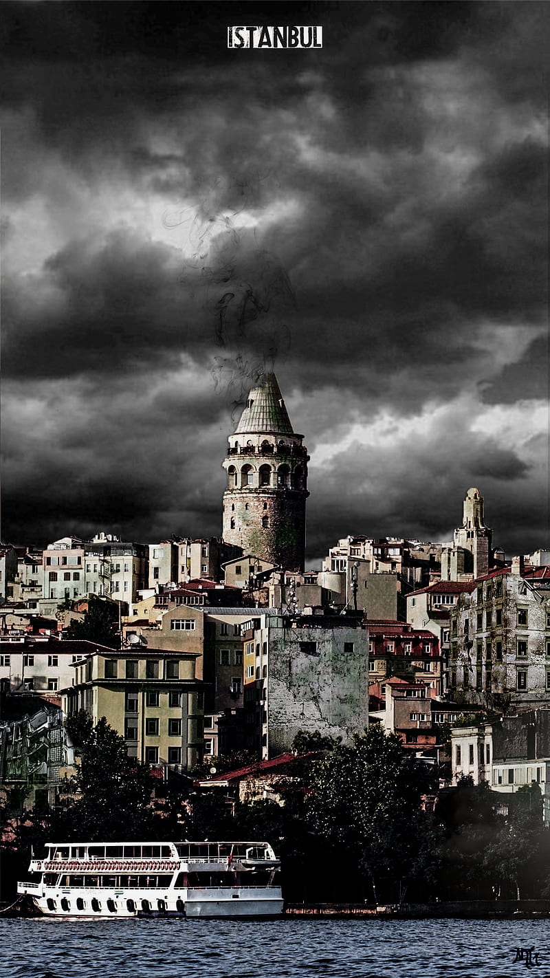 Istanbul Doomsday, dark, disaster, doom, galata, tower, turkey, HD phone wallpaper
