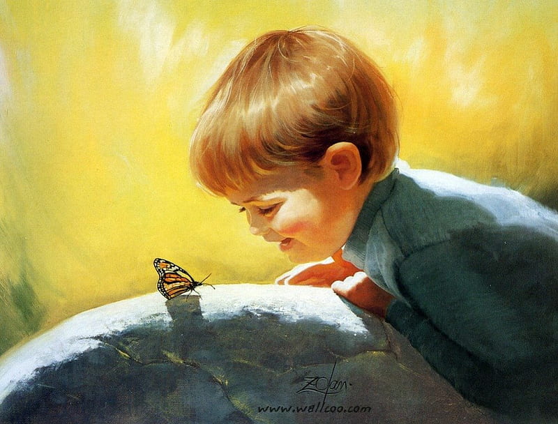 Children, yellow, cute, boy, butterfly, HD wallpaper | Peakpx