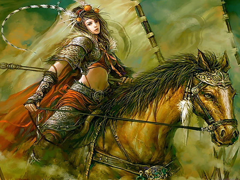 Cavalry Beauty, warrior, fantasy, horse, girl, HD wallpaper