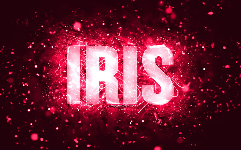 Happy Birtay Iris pink neon lights, Iris name, creative, Iris Happy Birtay, Iris Birtay, popular american female names, with Iris name, Iris, HD wallpaper