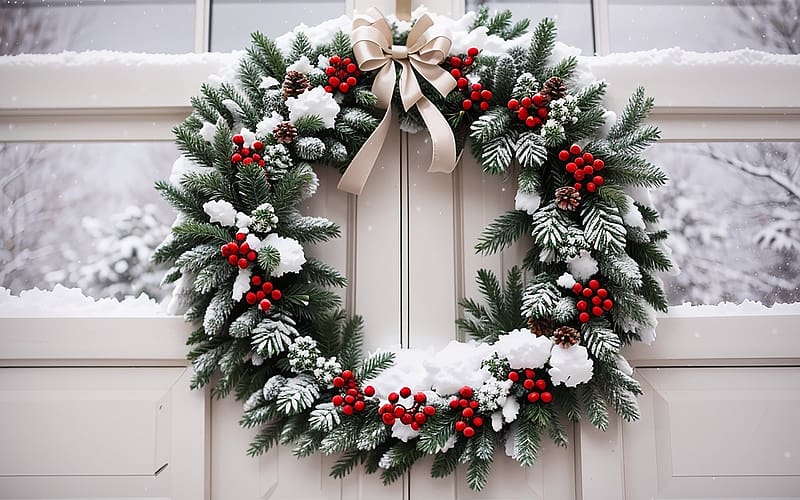 Advent Wreath, bow, snow, wreath, advent, AI art, spruce, HD wallpaper