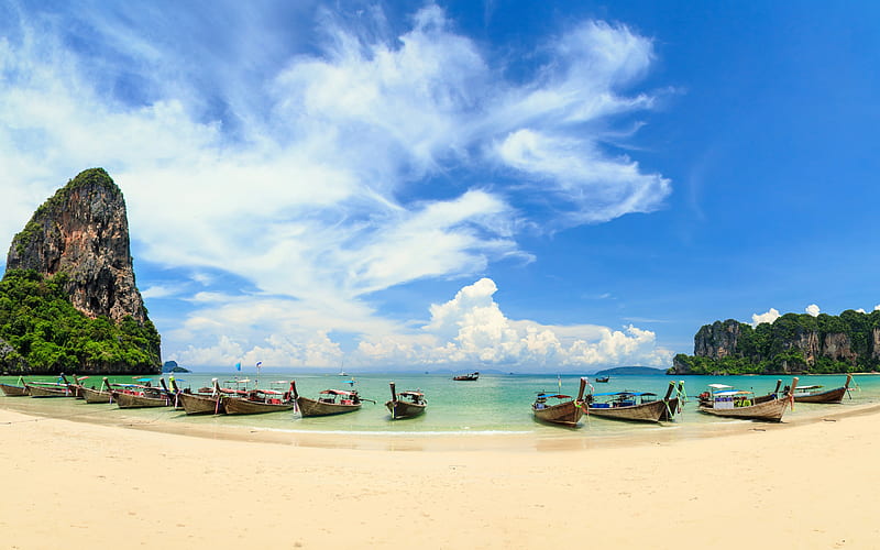 Phuket, tropical island, Thailand, boats, hiking, high cliffs, summer travel, Burma Sea, Indian Ocean, HD wallpaper
