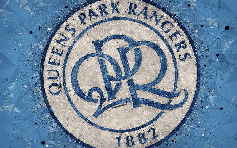 Queens Park Rangers FC, QPR geometric art, logo, blue abstract background, English football club, emblem, EFL Championship, Hammersmith, Fulham, England, United Kingdom, football, English Championship, HD wallpaper