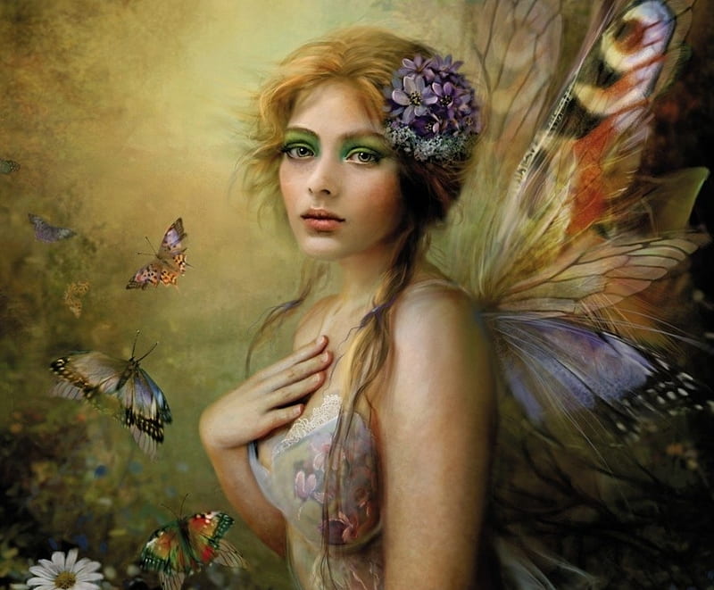 Fairy, art, wings, fantasy, bente schlick, girl, luminos, HD wallpaper