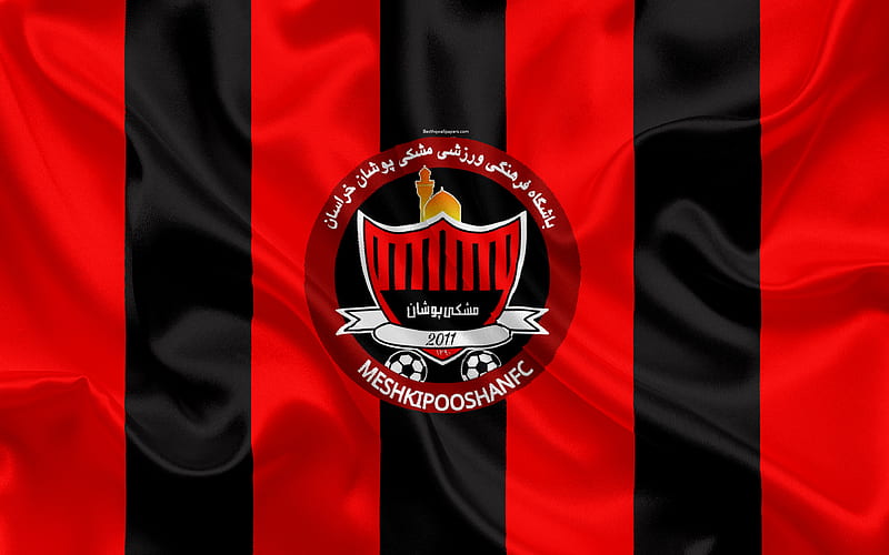Meshki Pooshan FC silk texture, logo, emblem, red black silk flag, Iranian football club, Mashhad, Iran, football, Persian Gulf Pro League, HD wallpaper