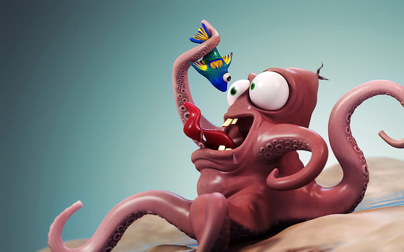 Funny Octopus, 3d, octopus, funny, fish, HD wallpaper | Peakpx