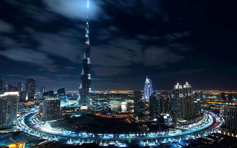 Burj Khalifa, Dubai, night, modern architecture, metropolis, skyscrapers, UAE, city of the future, Khalifa Tower, HD wallpaper