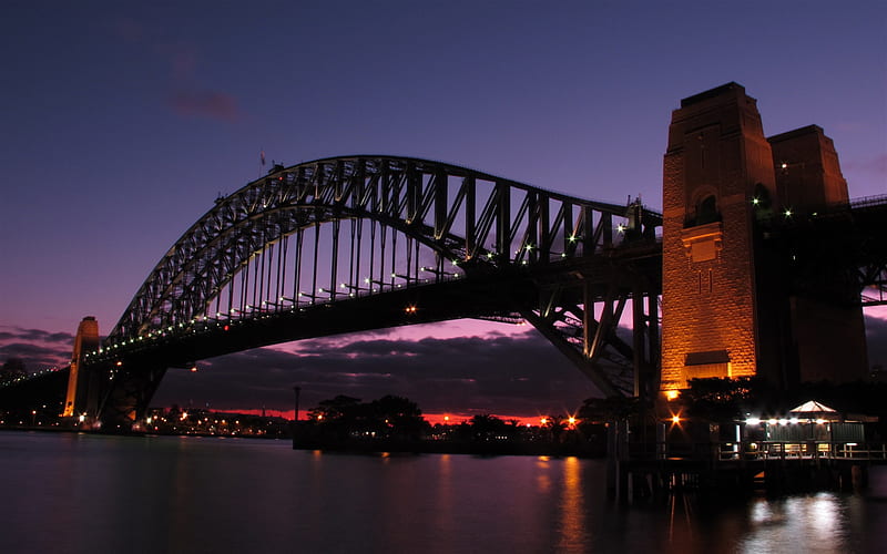 Sydney Harbour Bridge, sunset, evening, beautiful bay, australian city, Sydney, Australia, HD wallpaper