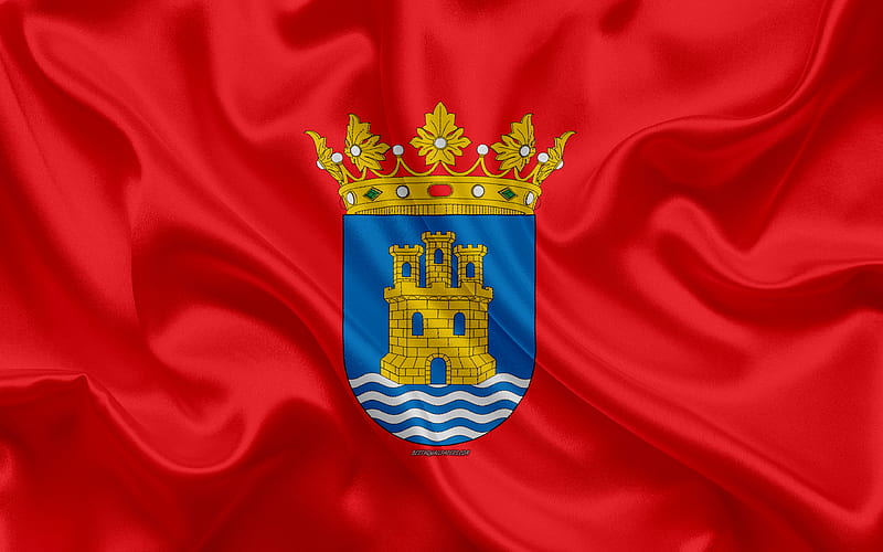 Flag of Alcala de Henares silk texture, Spanish city, red silk flag, Alcala de Henares flag, Madrid, Spain, art, Europe, Alcala de Henares, HD wallpaper