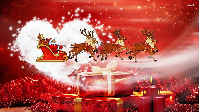 Santa Clause Flying Above The Gifts, Above, The, Flying, Gifts, Santa, Clause, HD wallpaper