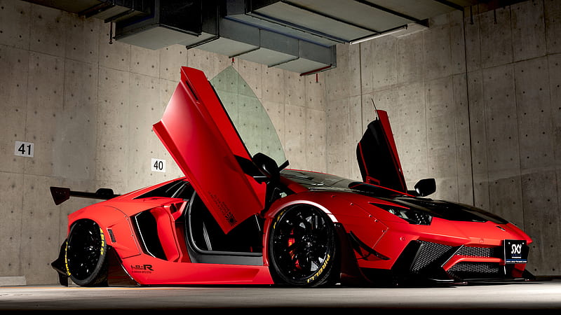 lamborghini aventador limited edition, doors, red, side view, supercars, Vehicle, HD wallpaper
