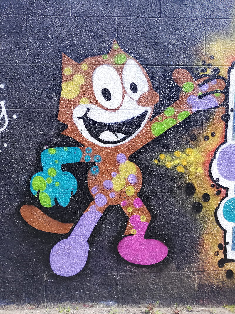Felix colour, 2020, art, felix the cat, graffiti, hello, hull, rainbow, street, HD phone wallpaper
