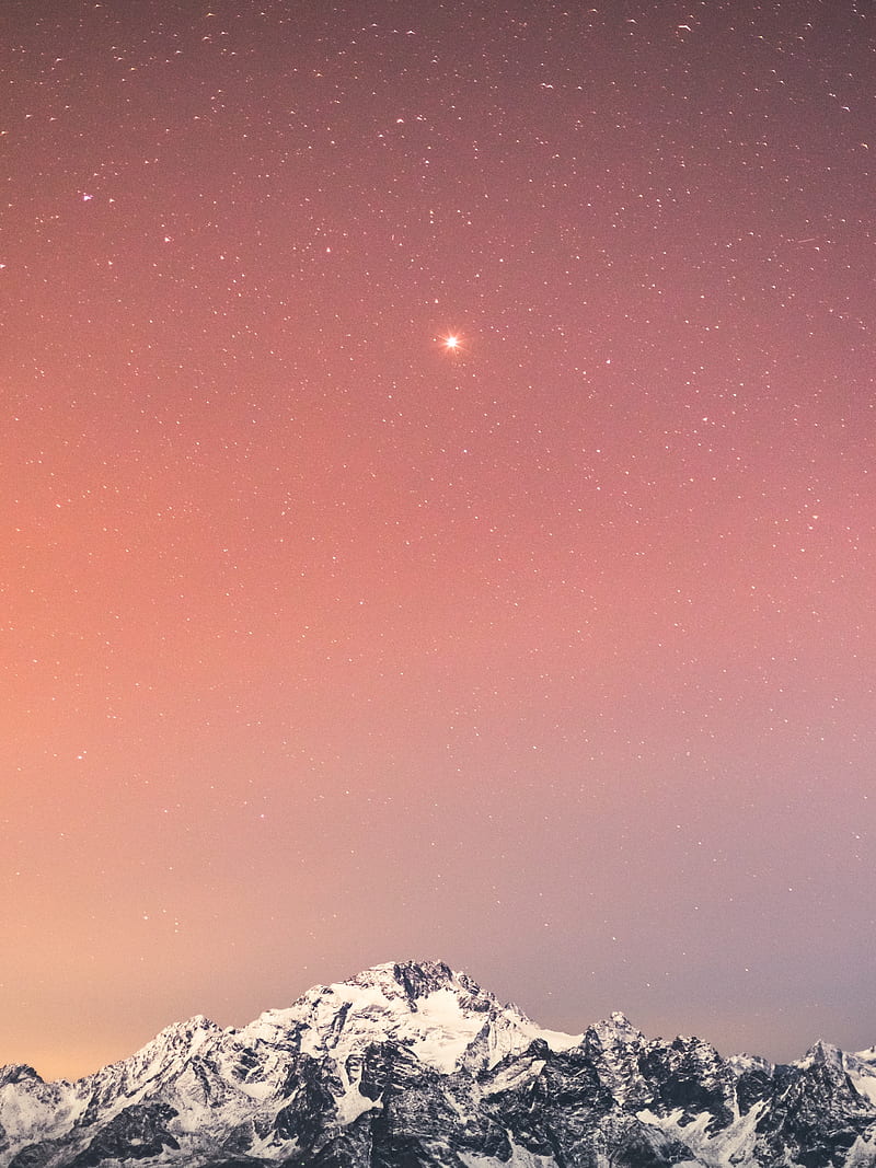 mountain, snow, starry sky, peak, night, HD phone wallpaper