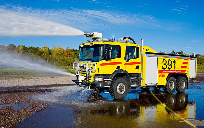 fire truck, Scania P380 6х6 CrewCab, special equipment, fire extinguishing, HD wallpaper