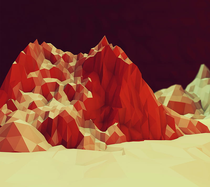 low poly mountain, abstract, art, cool, low poly, orange, red, warm, HD wallpaper
