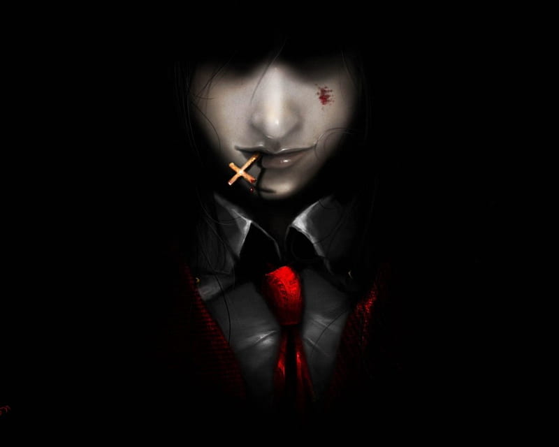 The Demon, art, black, anime boy, blood, demon, cool, anime, dark, scary, cross, HD wallpaper