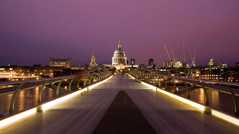 London Millennium Footbridge, architecture, footbridge, lights, graphy, city, bridge, night, graph, england, buildings, sky, uk, wall, purple, london, HD wallpaper