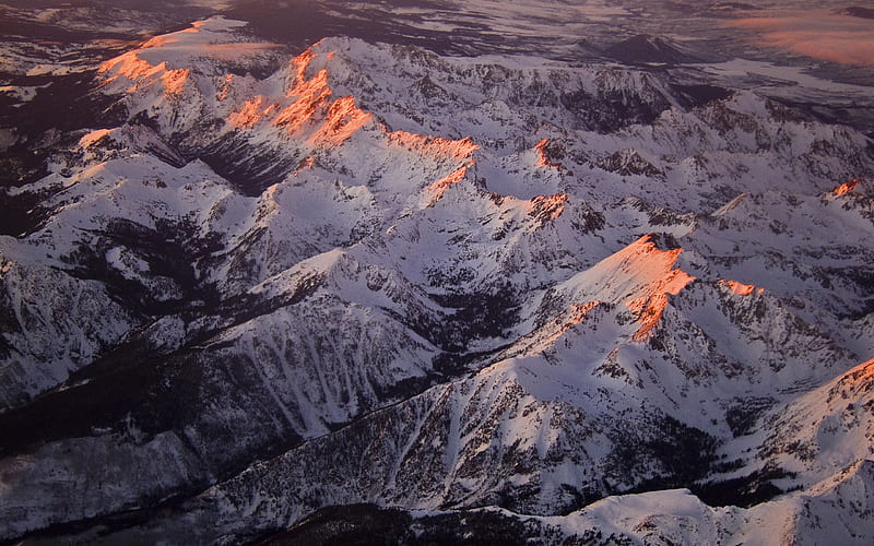 Aspen Peaks, aspen, dusk, sunset, snow, mountains, ice, peaks, white, pink, HD wallpaper