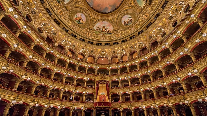 Architecture, Italy, Painting, Ceiling, Opera House, Theatre, Catania, HD wallpaper