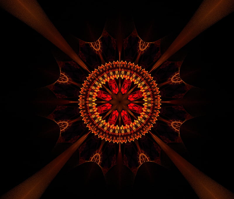 fractal, circles, rays, pattern, abstraction, HD wallpaper
