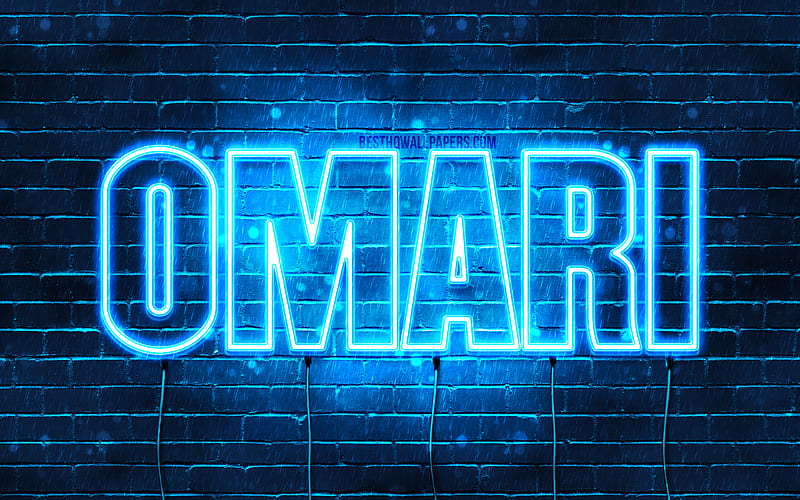 Omari with names, horizontal text, Omari name, blue neon lights, with Omari name, HD wallpaper