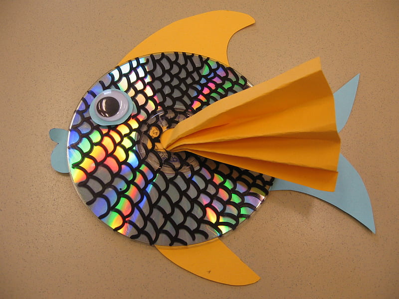 Musical Fish, colorful, art, 3d, fish, cd, HD wallpaper
