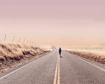 Person walking alone in the middle of the road, HD wallpaper | Peakpx